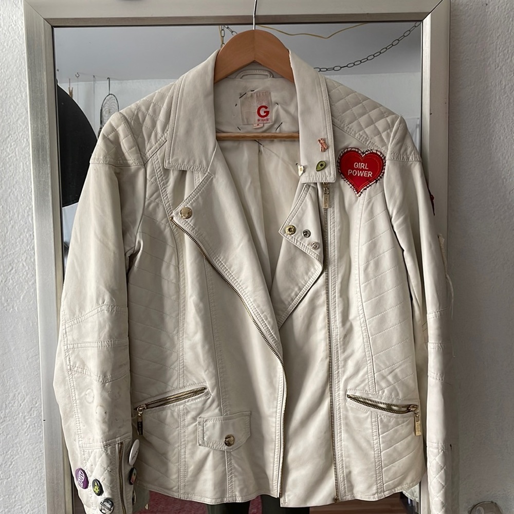 Custom white leather jacket by Guess
